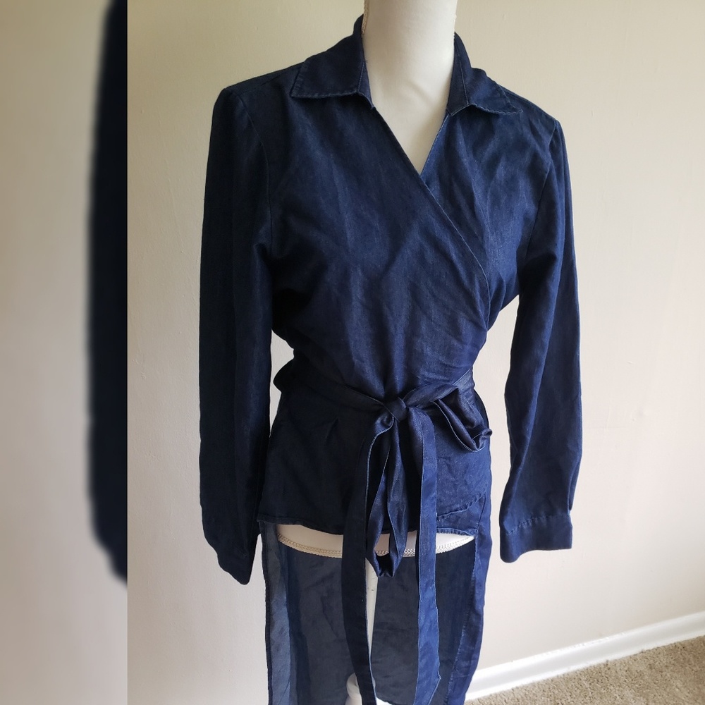 Denim Hi-lo Wrap Top wTie Waist